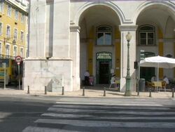 WS View of martinho coffee at Comercio square / Lisbon, Portugal Stock Footage