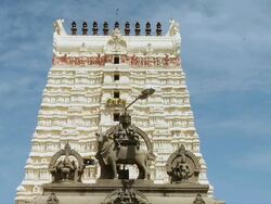 WS View of statue in front of Ramanathaswamy Temple / Rameswaram, Tamil Nadu, India Stock Footage