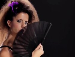 Girl with a  folding fan Stock Footage