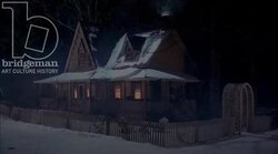 Static shot of a country home in the countryside by night in the snow, clip 2 Stock Footage