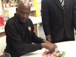 James Worthy Greets Fans At T-Mobile And Gears Up For NBA All-Star 2011 In Los Angeles Stock Footage