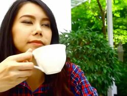 asia women drink coffee Stock Footage