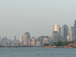 WS View of Ellis Island and Downtown Manhattan / Jersey City, New Jersey, United States Stock Footage