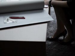 TU MS Young business woman writing, sitting at coffee table by window/ Beijing, China Stock Footage