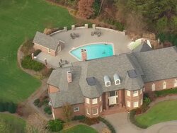 MS AERIAL Shot of Mile Mansion with swimming pool / North Carolina, United States Stock Footage