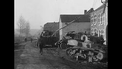 US soldiers examine wrecked military equipment on the WWII Western Front News Clip