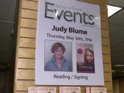 ATMOSPHERE - signage at Judy Blume Book Signing. Stock Footage
