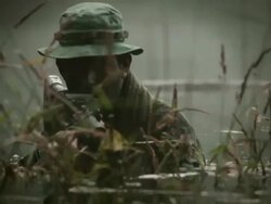 CU U.S. Special Operation Forces gunner with M60 machine gun in Vietnam war / Jungle, Hue, Vietnam Stock Footage