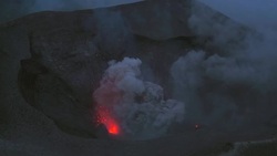 Aerial footage of Mt Yasur volcano erupting Stock Footage