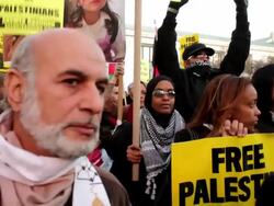 January 23, 2009 MS PAN Crowd at protest against Israel's attack on Gaza Strip/ Washington DC/ AUDIO Stock Footage