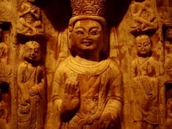 CU TD Shot of Ancient Budha statue / Xian, Shaanxi, China Stock Footage