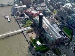 AERIAL PAN LS Tate Modern and Millennium Bridge / London, UK Stock Footage