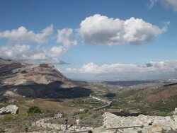 Segesta, view of the valley and the main highway from the castle Stock Footage