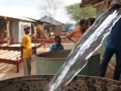Filling barrels with drinking water Stock Footage