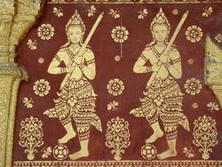 MS Buddhist figures on temple / Luang Prabang, Luang Prabang, Laos Stock Footage