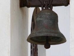 CU Church bell on church bell tower / Cape Agulhas, Western Cape, South Africa Stock Footage