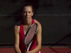 MS, TU, Young woman on tennis court, Santa Barbara, California, USA Stock Footage
