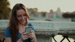 Tourist woman in Rome and Saint Peter's Dome: slow motion Stock Footage