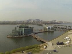 Sebitdungdungseom Artificial floating island area with Hangang River Stock Footage