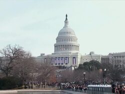 January 20, 2009 WS Spectators on the National Mall at the inauguration of Barack Obama / Washington DC / AUDIO Stock Footage
