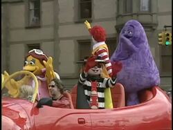 MS PAN McDonalds characters on Thanksgiving Day parade, New York City, New York, USA Stock Footage