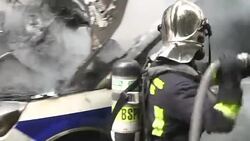 CLEAN : Police protest: police car burned during counter demo News Clip