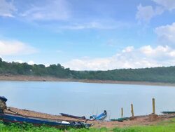 Storm cloudy Rain at Reservoir Time Lapse Stock Footage