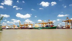 shipyard crane working with container goods trading,time lapse Stock Footage