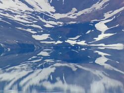 WS AERIAL View of mountain reflection in water / Iceland Stock Footage