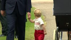 Prince William and Prince George Arrive For Christening Of Princess Charlotte News Clip