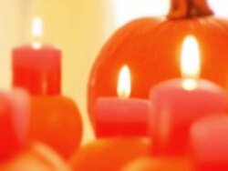 Halloween & Thanksgiving Pumpkins Candles Background - Close-up Stock Footage