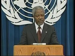 UN: KOFI ANNAN REPORT ON IRAQ OIL FOR FOOD PROGRAMME News Clip