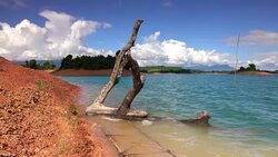 Laos landscape, Nam Ngum Dam Stock Footage