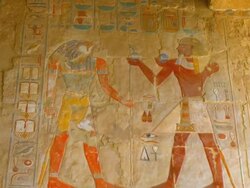MS TU Ancient wall paintings at temple of Queen Hatshepsut / Luxor, Egypt Stock Footage