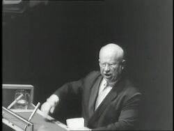 Soviet Premier Nikita Khrushchev makes a speech during a United Nations meeting. News Clip