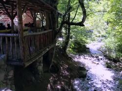 Dilijan national park, people in a picnic over the river Stock Footage