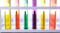 Laboratory glassware with colorful liquid Stock Footage