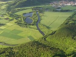 WS AERIAL View of houses in marshland of Werra / Germany Stock Footage