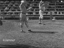 1925: GIANTS SPRING TRAINING CAMP: CU Newspaper article 'Yanks and Giants....start South', WS Baseball field, pitchers warming up, Unidentified player & second baseman Frankie 'Fordham Flash' Frisch, manager John J. McGraw demonstrating bunt, swings. Instructional Video