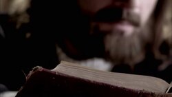 Nostradamus thumbs through and reads a book. Stock Footage