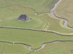 WS AERIAL ZO View of ship / Hooge, FoehrAmrum, Schleswig-Holstein, Germany Stock Footage