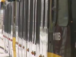 MS PAN City train pulling away from its stop  / Saint Paul, Minnesota, United States Stock Footage