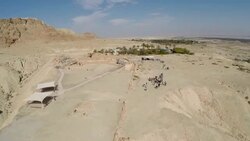 Aerial view, Qumran archaeological site in the West Bank Stock Footage