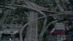 Heavy traffic heading north on Interstate 405, also known as the San Diego Freeway, in Los Angeles, California. Stock Footage