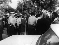 B/W 1963 policemen herding Black demonstrators into paddy wagon at civil rights protest / Alabama Stock Footage