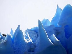 MS PAN Shot of jagged chunks of glacier / Grey Glacier, Torres del Paine, Chilean Patagonia, Chile Stock Footage