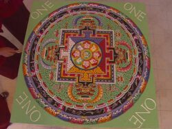 MS Monks cutting mandala to commence destruction / Kathmandu, Central, Nepal Stock Footage