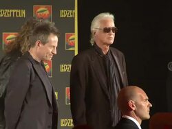 John Paul Jones, Robert Plant, Jimmy Page at Led Zeppelin Celebration Day Press Conference on September 21, 2012 in London, England (Footage by WireImage Video/Getty Images) Stock Footage