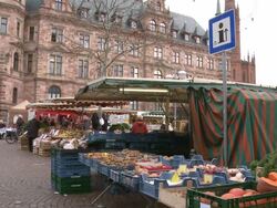 WS View of Open farmer's market / Weisbaden, Hesse, Germany Stock Footage