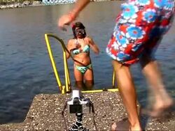 Couple making a funny picuture at the sea Stock Footage